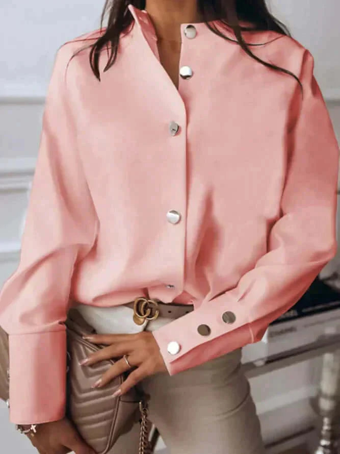 Damesblouse met lange mouwen en knoopsluiting