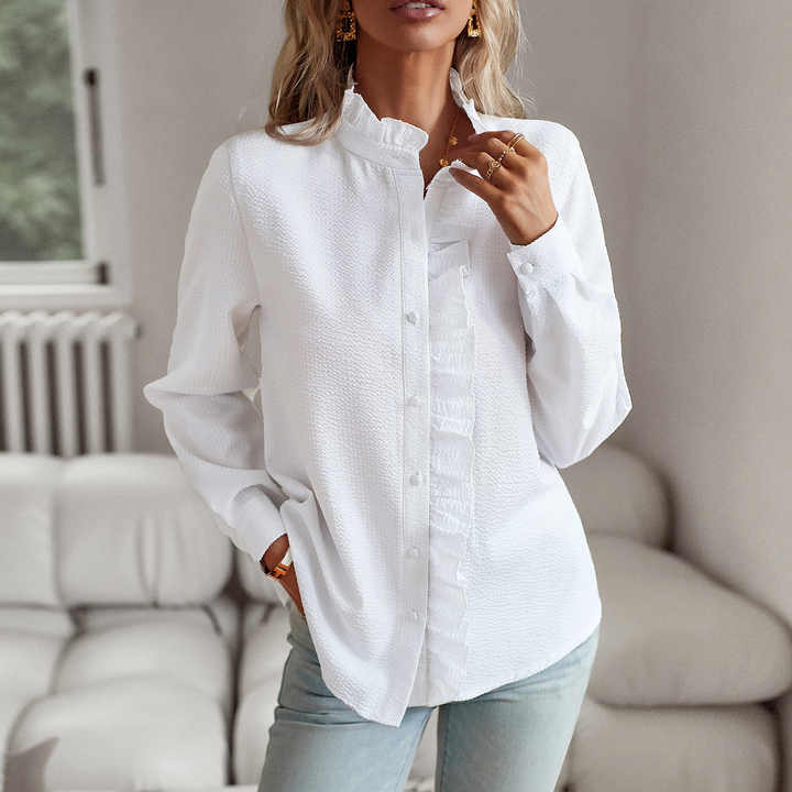 Damesblouse met lange mouwen en ruches