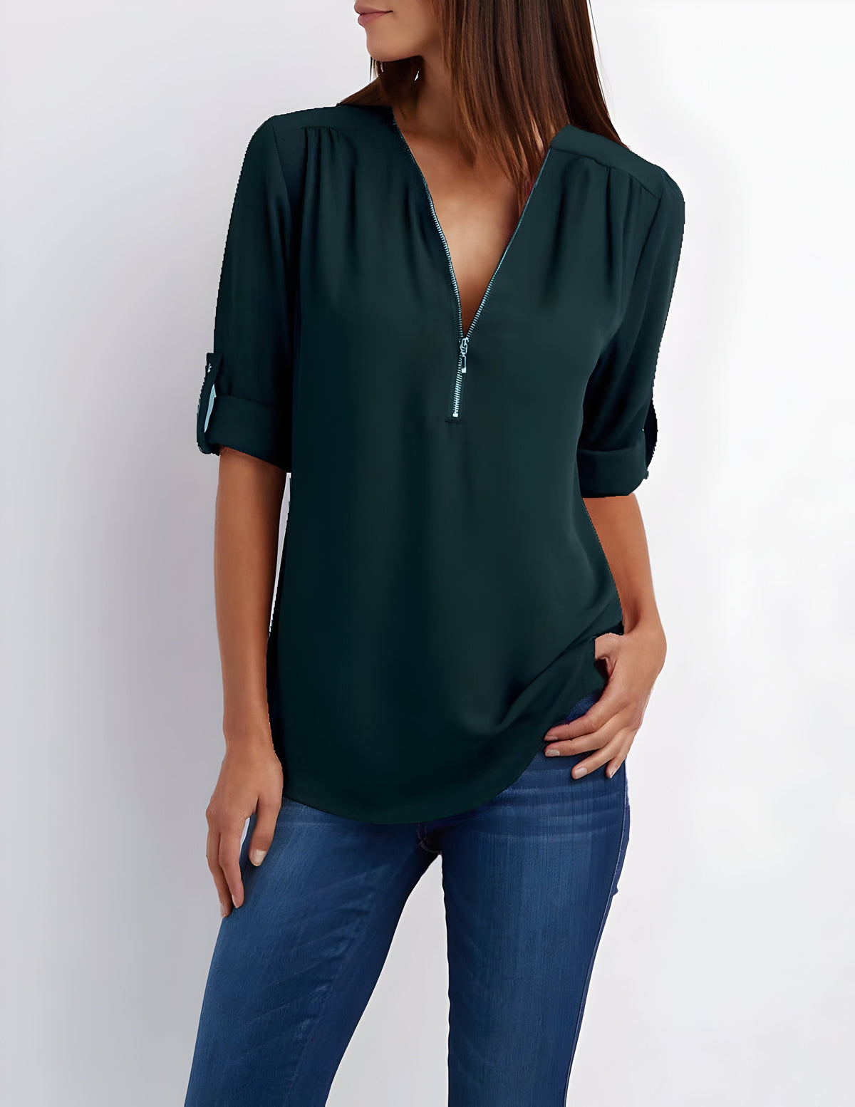 Damesblouse met ritssluiting aan de voorkant