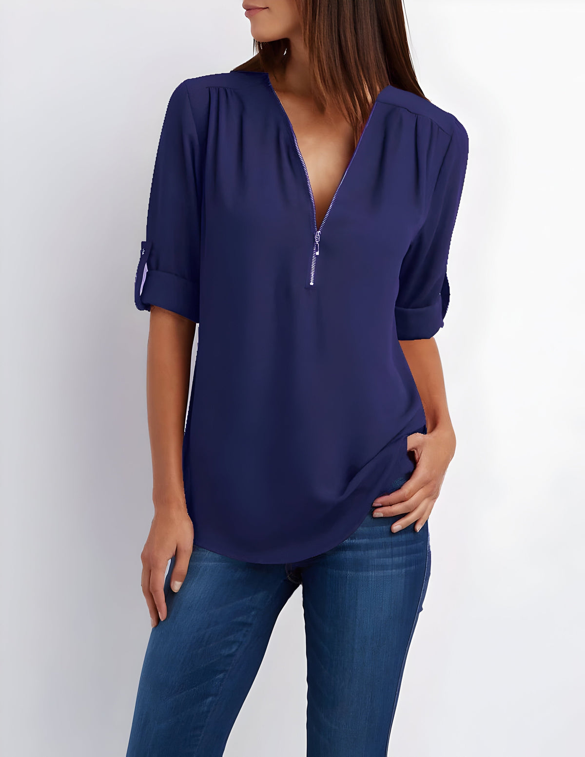 Damesblouse met ritssluiting aan de voorkant
