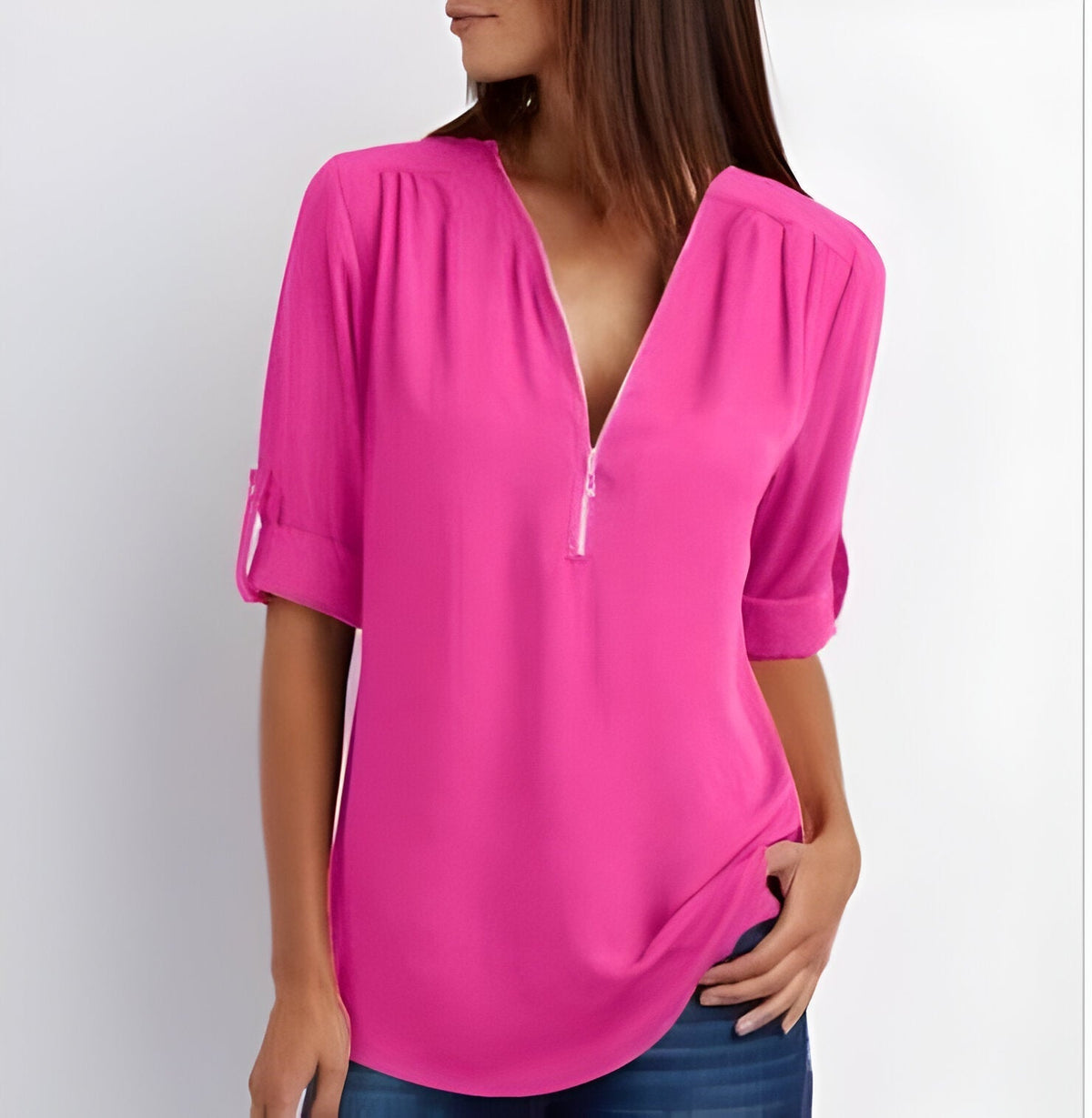 Damesblouse met ritssluiting aan de voorkant