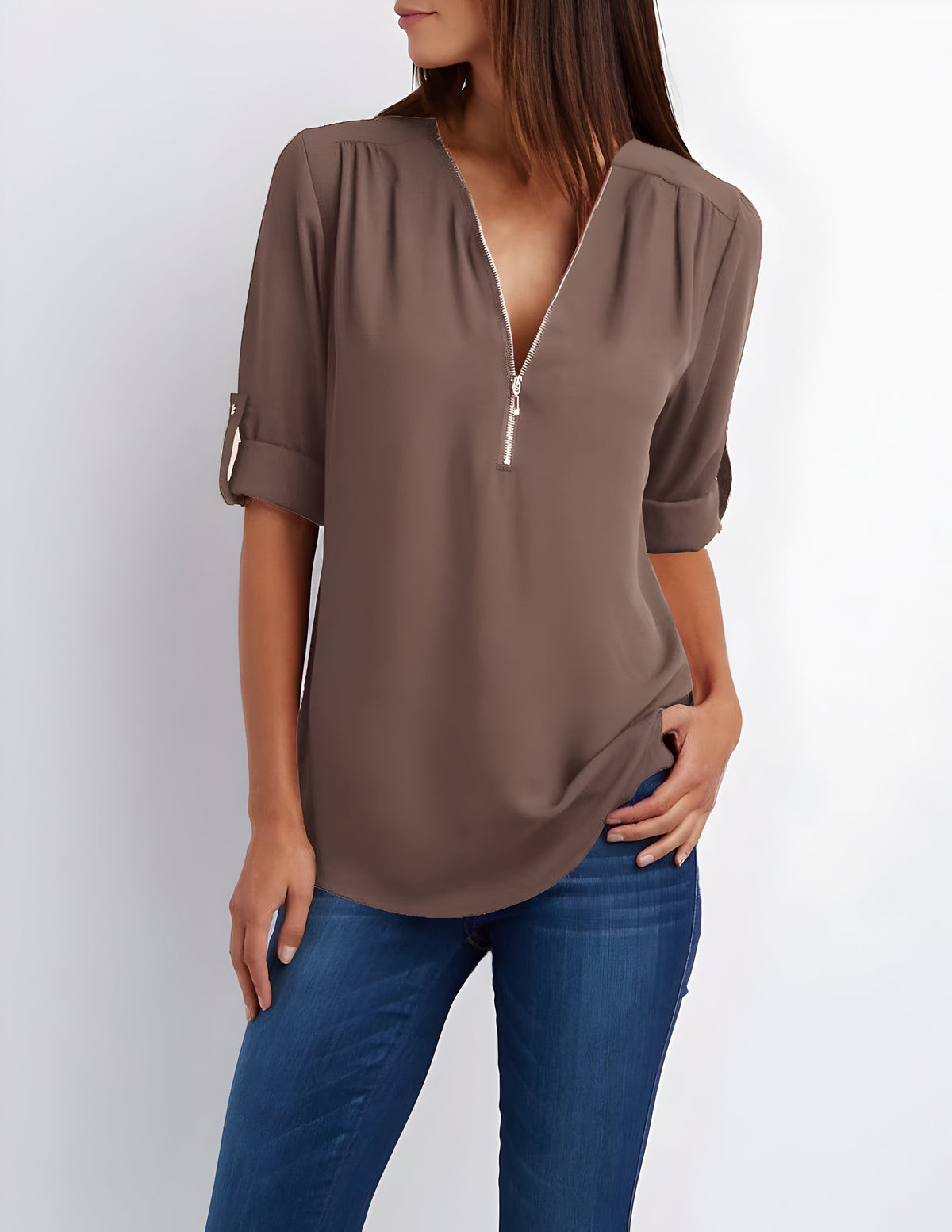 Damesblouse met ritssluiting aan de voorkant