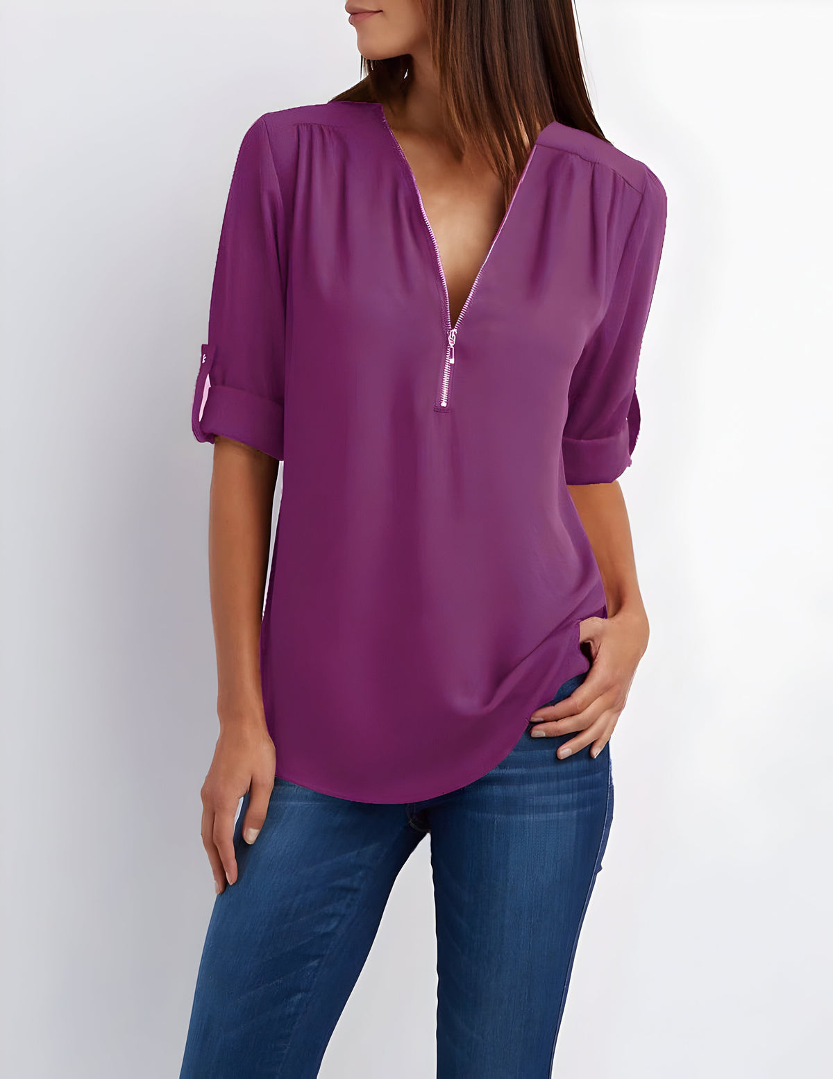 Damesblouse met ritssluiting aan de voorkant