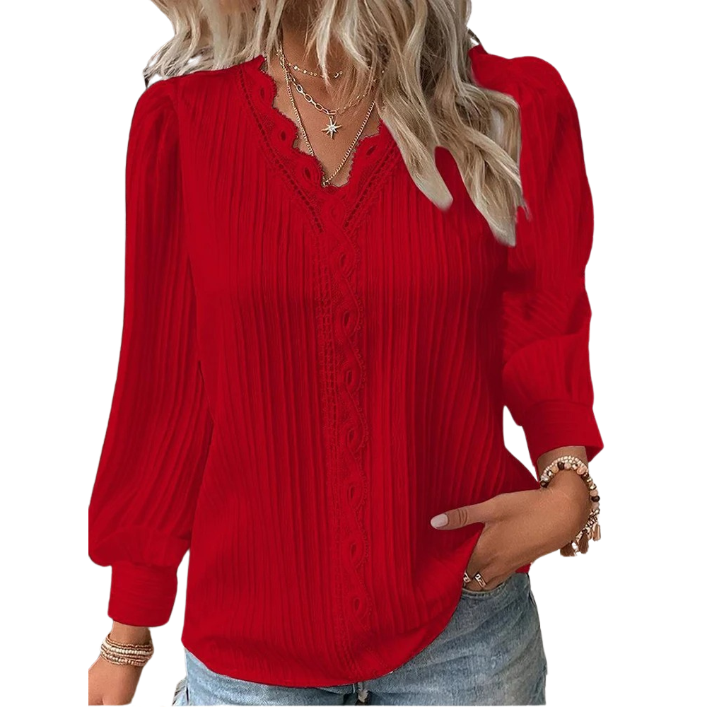 Damesblouse met V-hals en kant