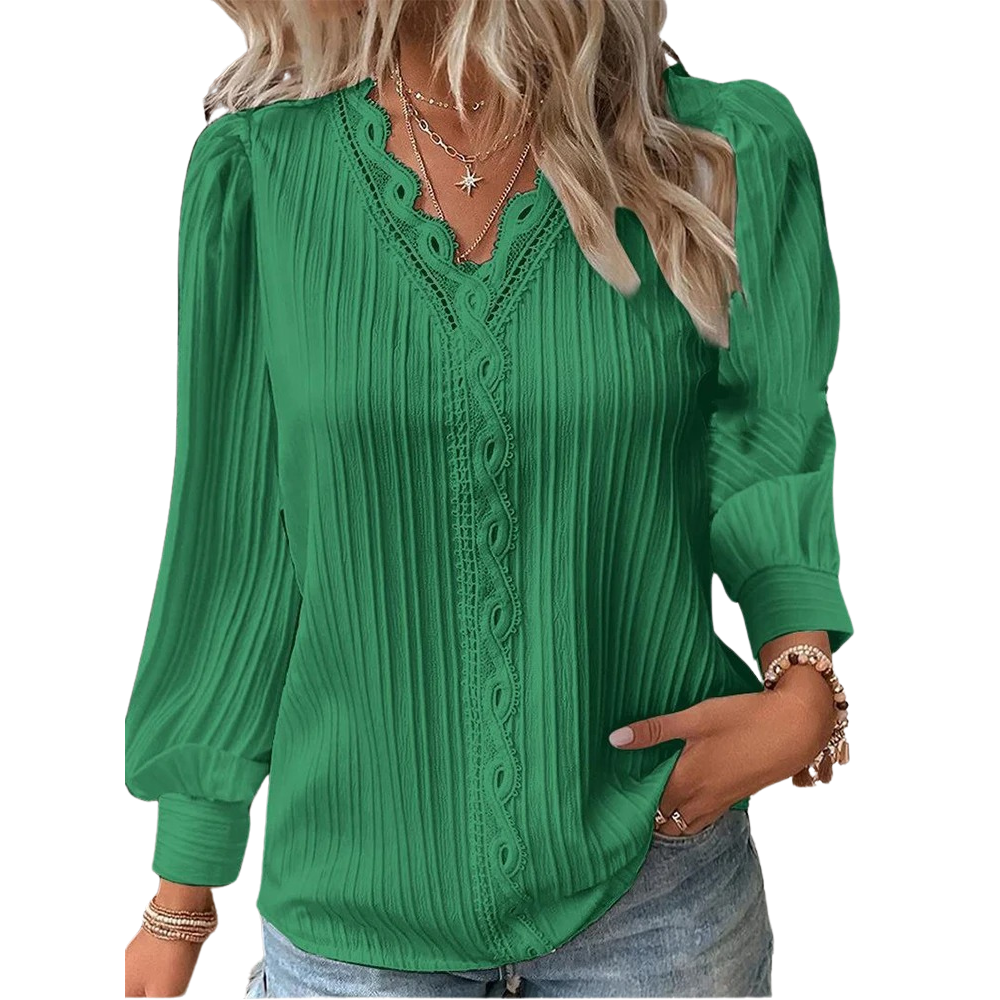 Damesblouse met V-hals en kant