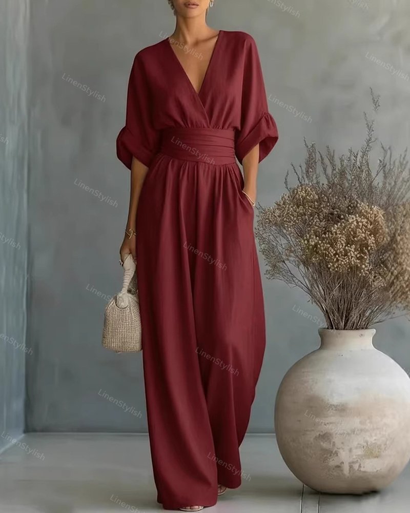 Damesjumpsuit met overslag en V-hals