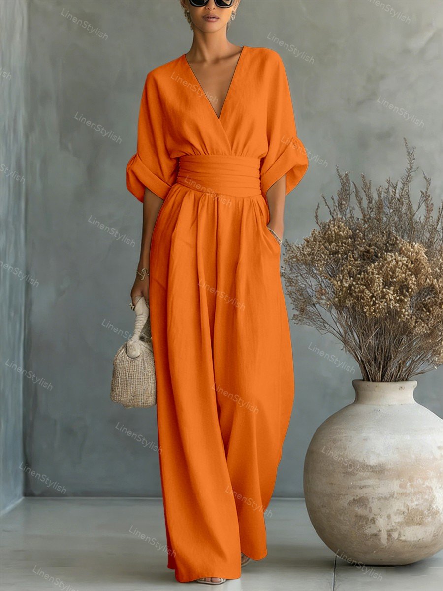 Damesjumpsuit met overslag en V-hals