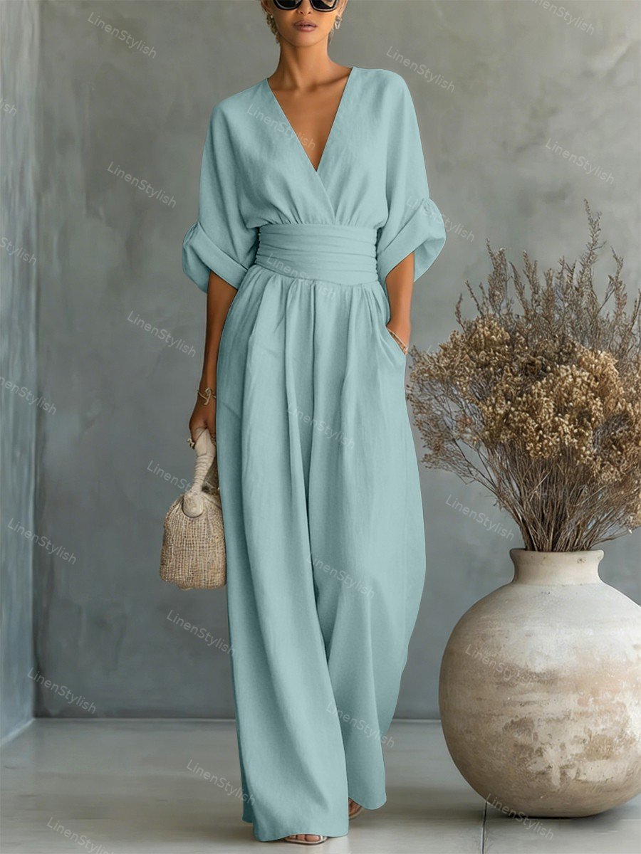 Damesjumpsuit met overslag en V-hals
