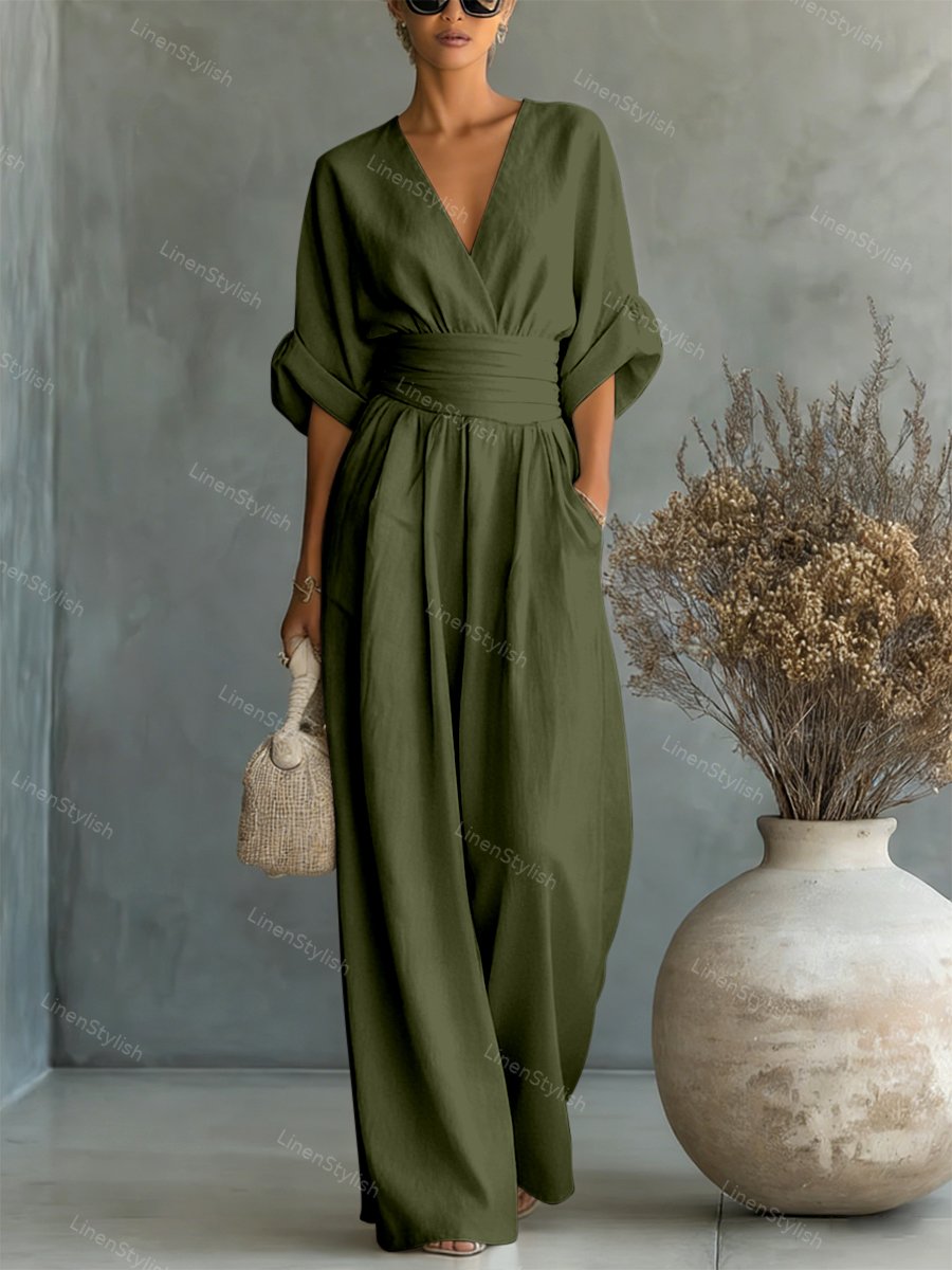 Damesjumpsuit met overslag en V-hals