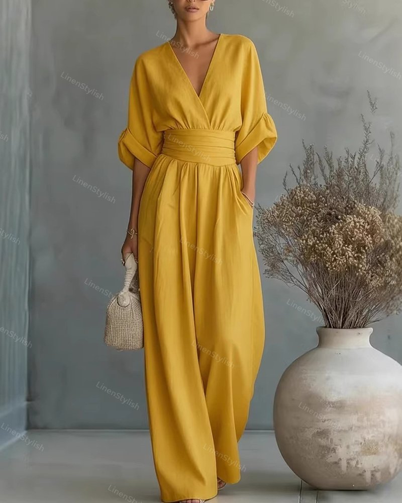 Damesjumpsuit met overslag en V-hals