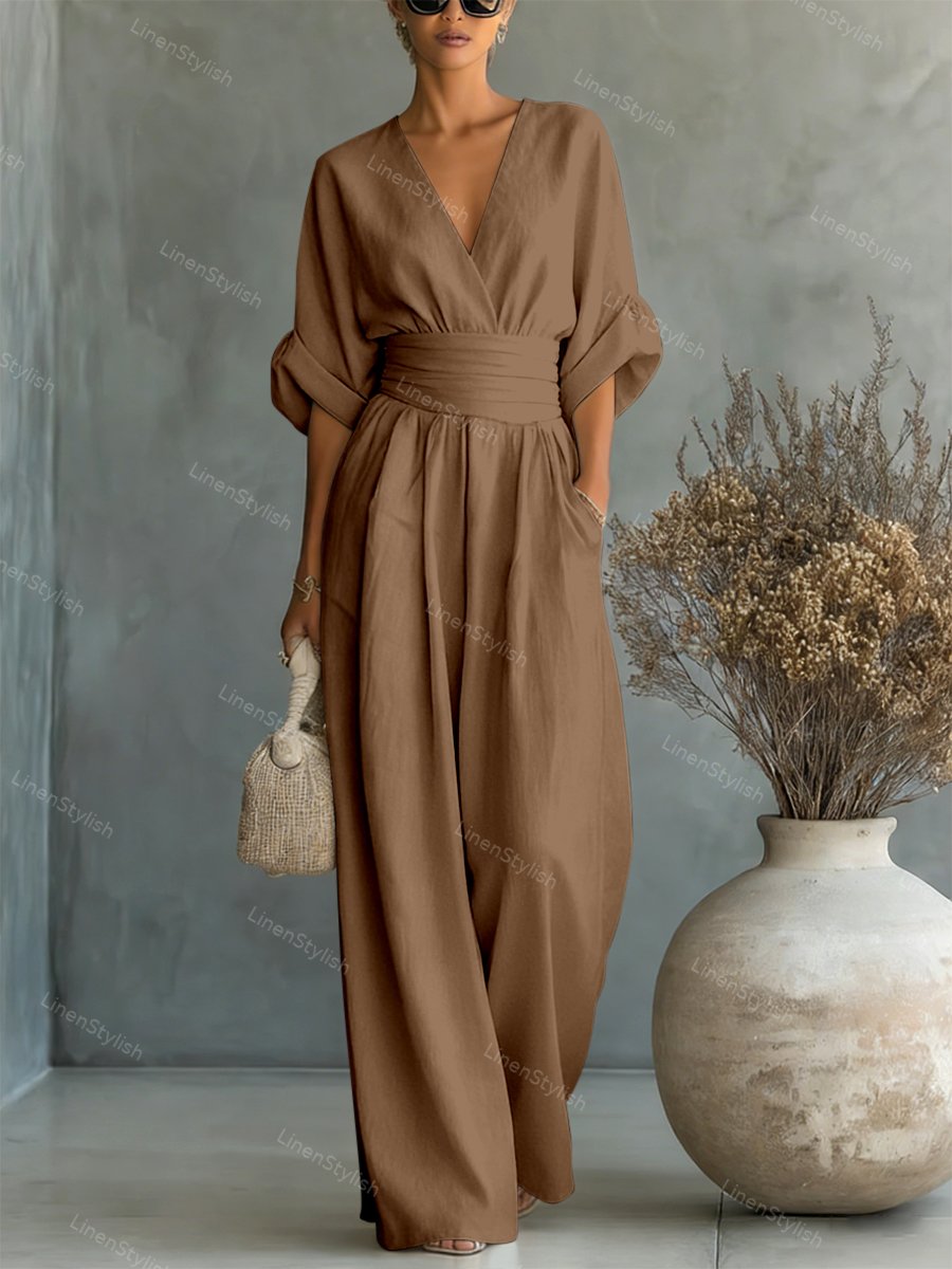 Damesjumpsuit met overslag en V-hals