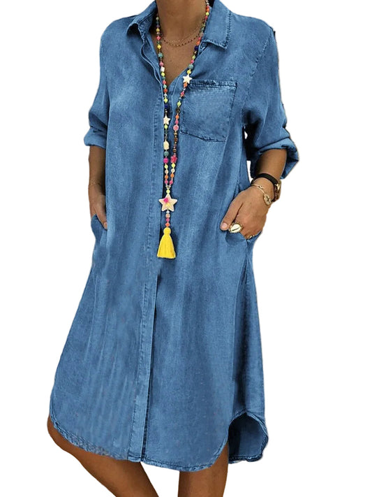 Denim blousejurk met lange mouwen voor dames