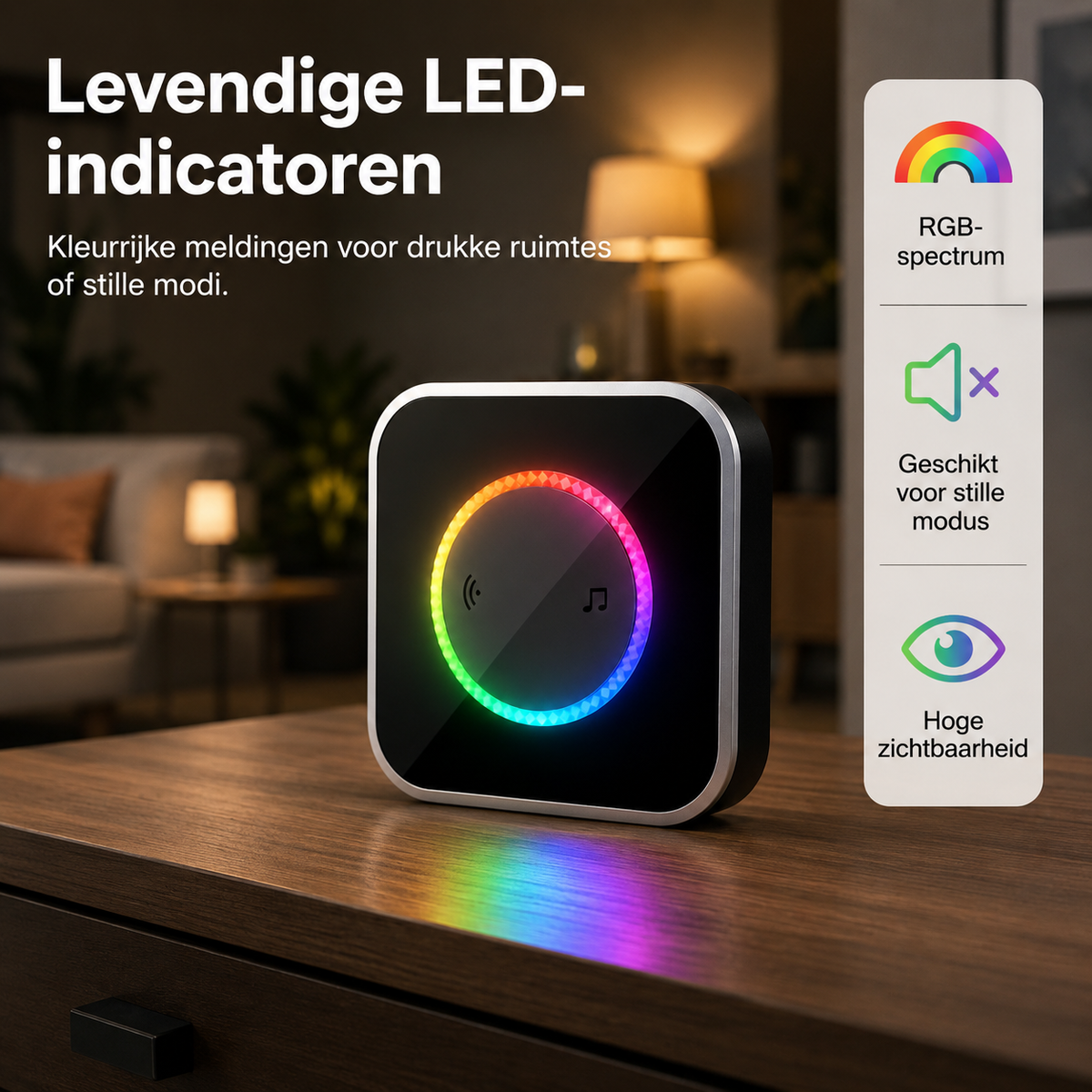 Draadloze deurbel met 7-kleurige ledverlichting
