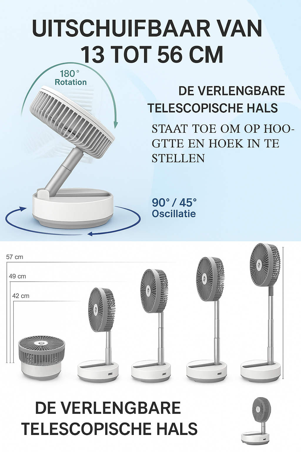 Draadloze ventilator – tot 24 uur koeling op één lading