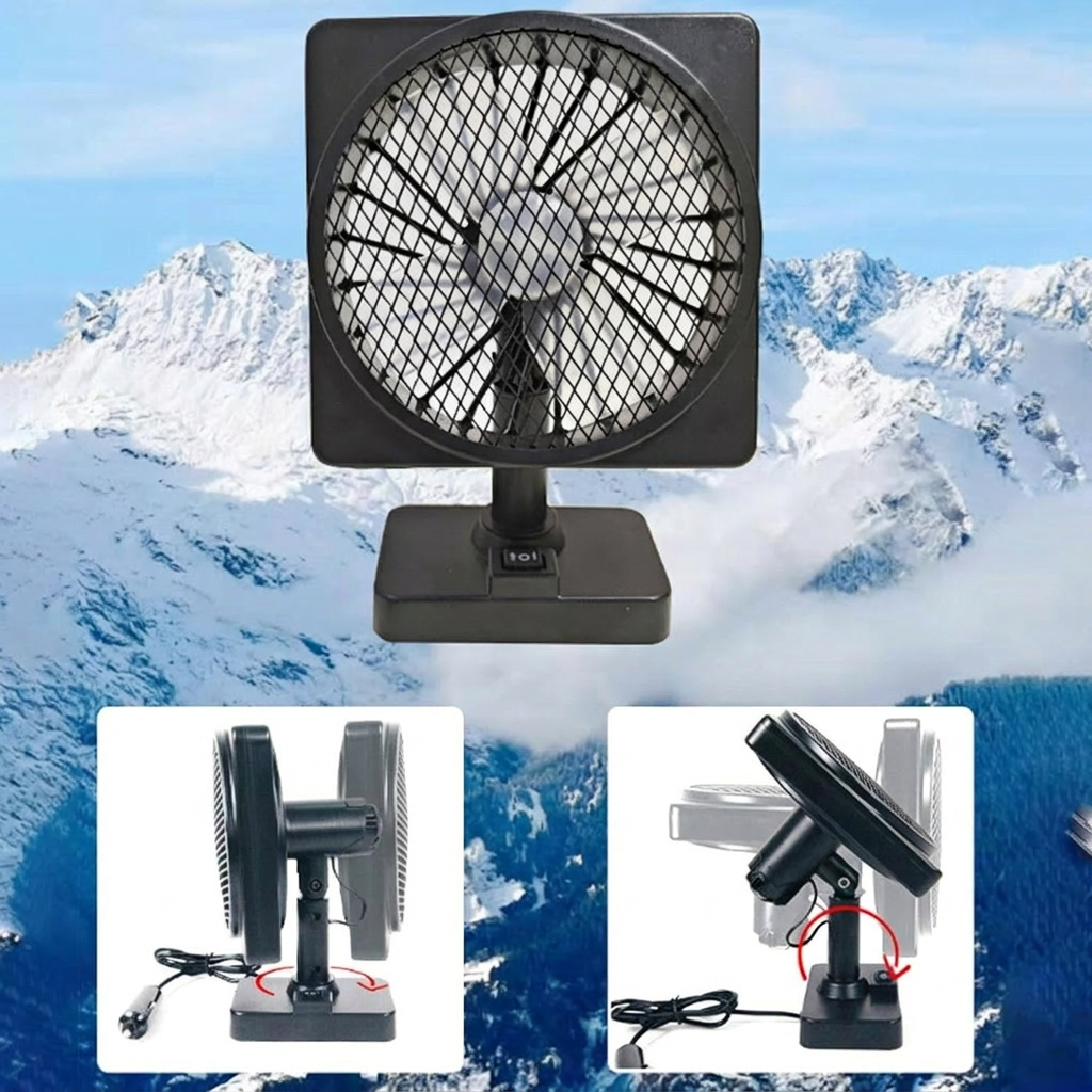 Draagbare 12V autoventilator met verneveling en 360° rotatie