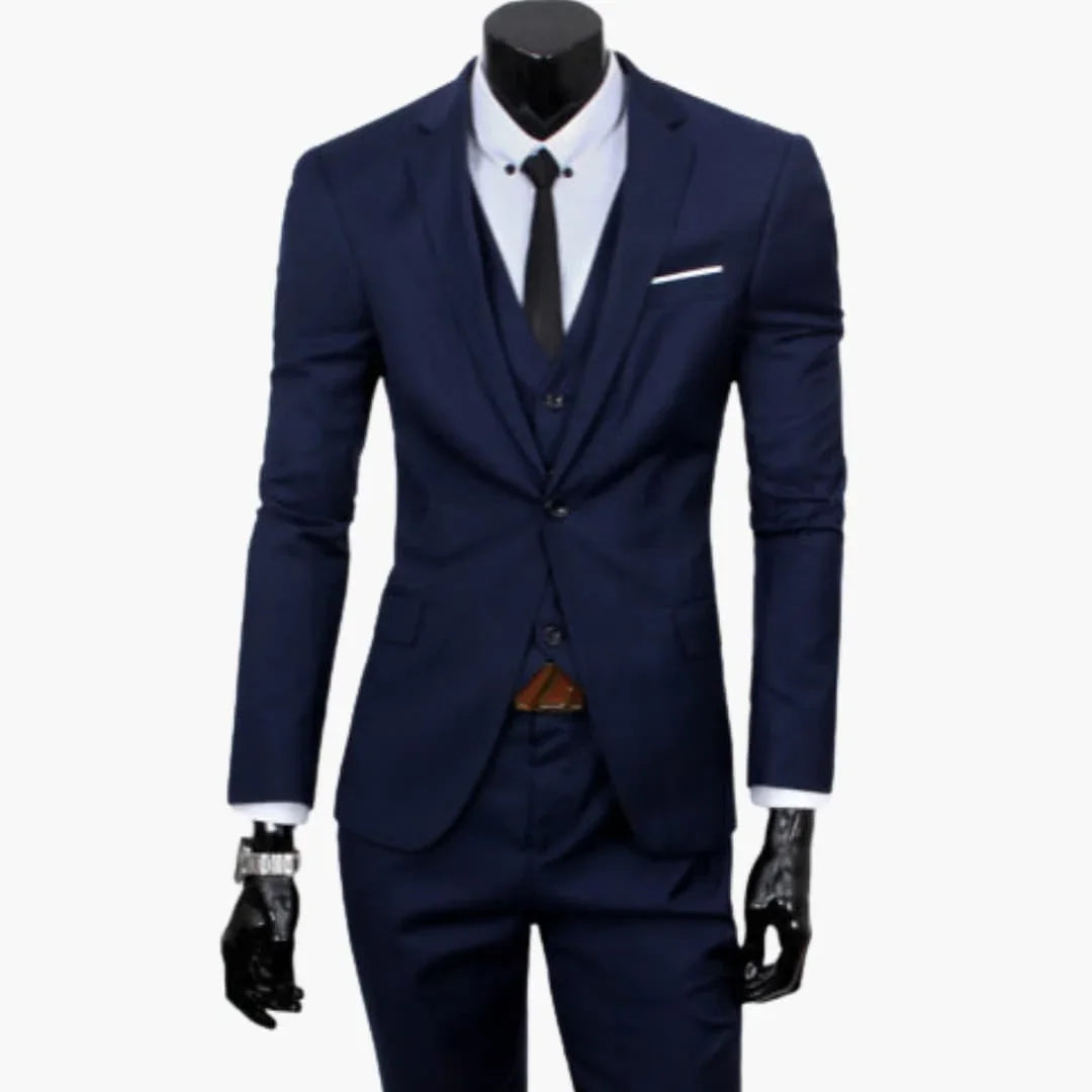 Driedelig herenkostuum met eenknoops colbert en gilet