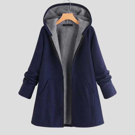 Effen fleece mantel met capuchon voor dames
