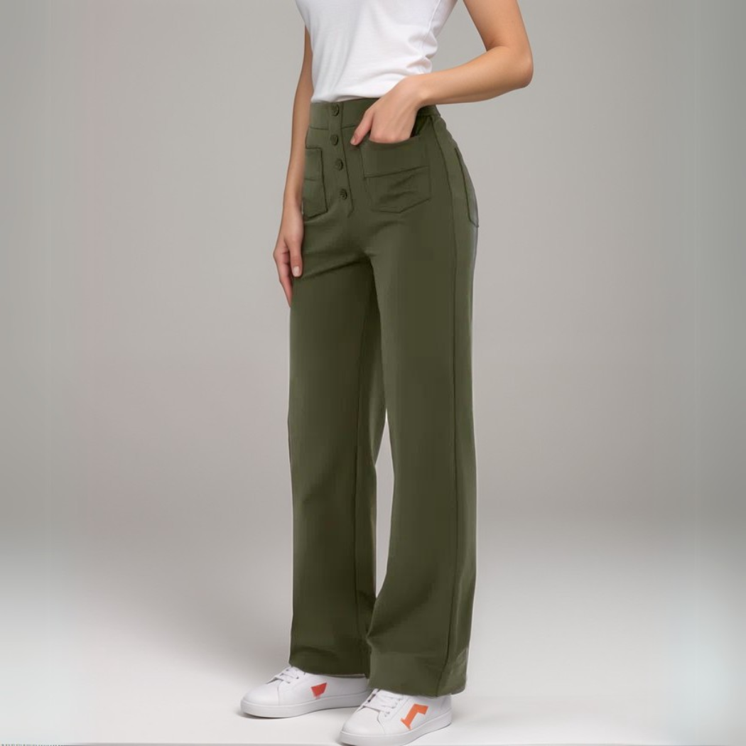 Elastische damesbroek met hoge taille van zachte stof
