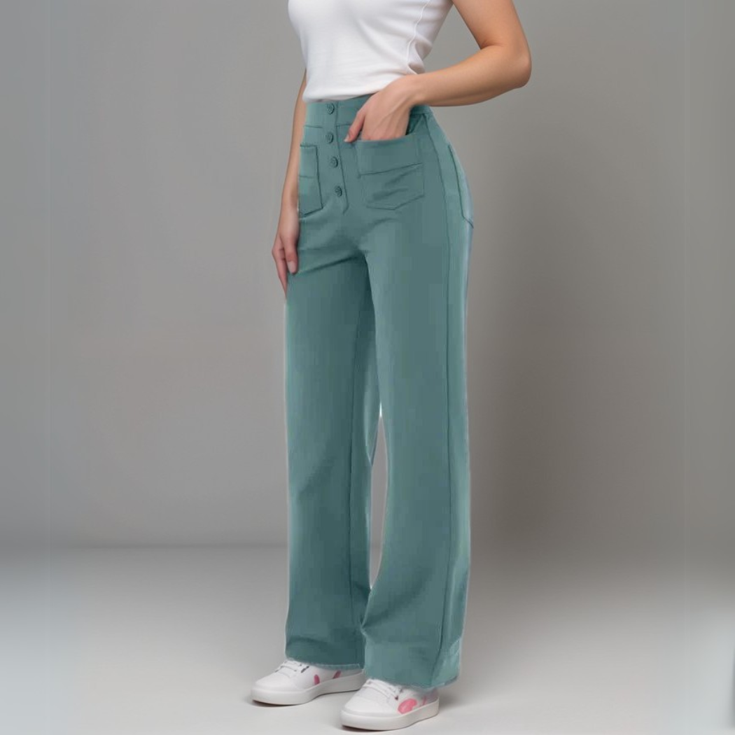 Elastische damesbroek met hoge taille van zachte stof