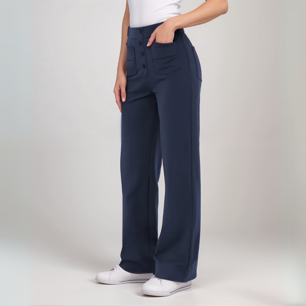 Elastische damesbroek met hoge taille van zachte stof
