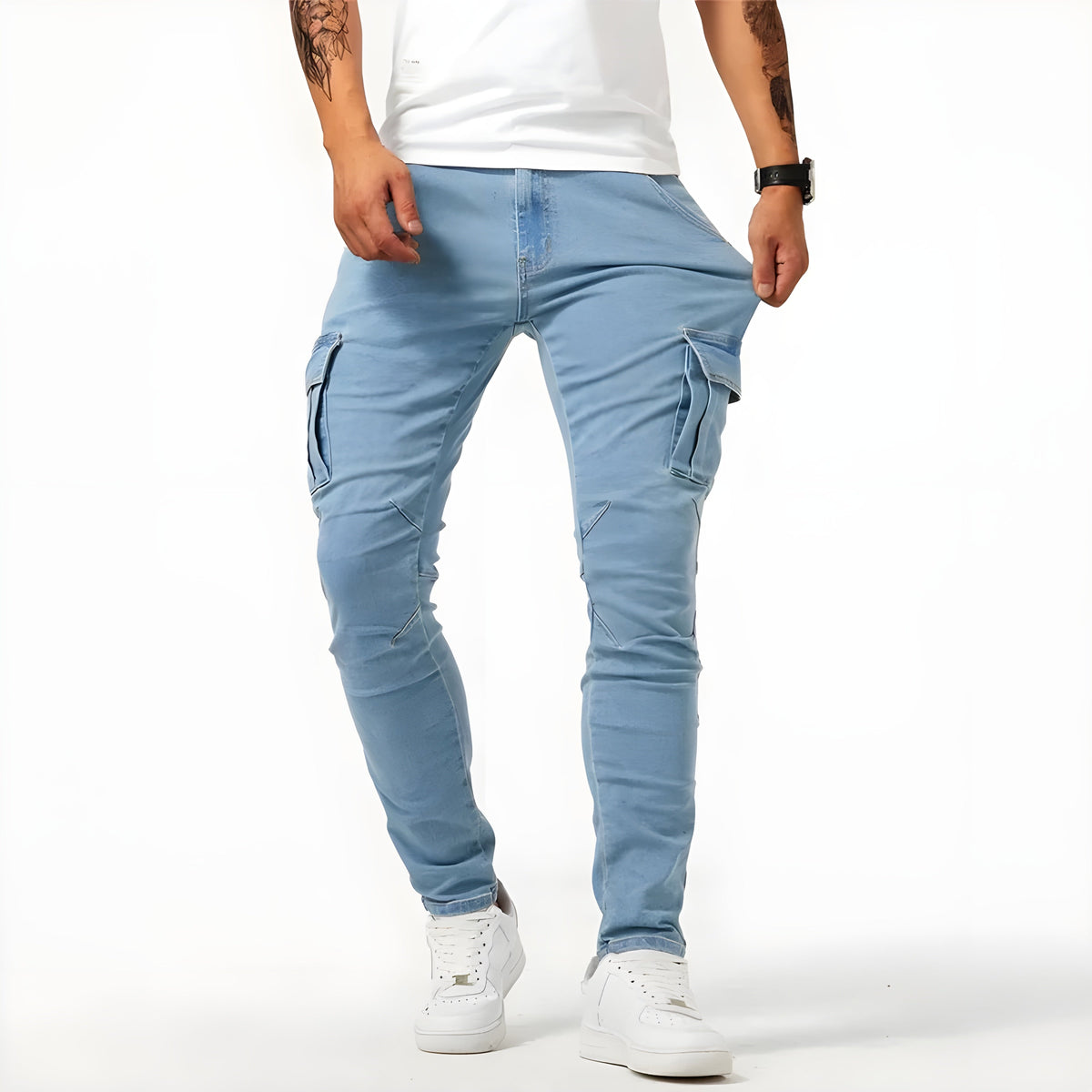 Elastische denim cargobroek