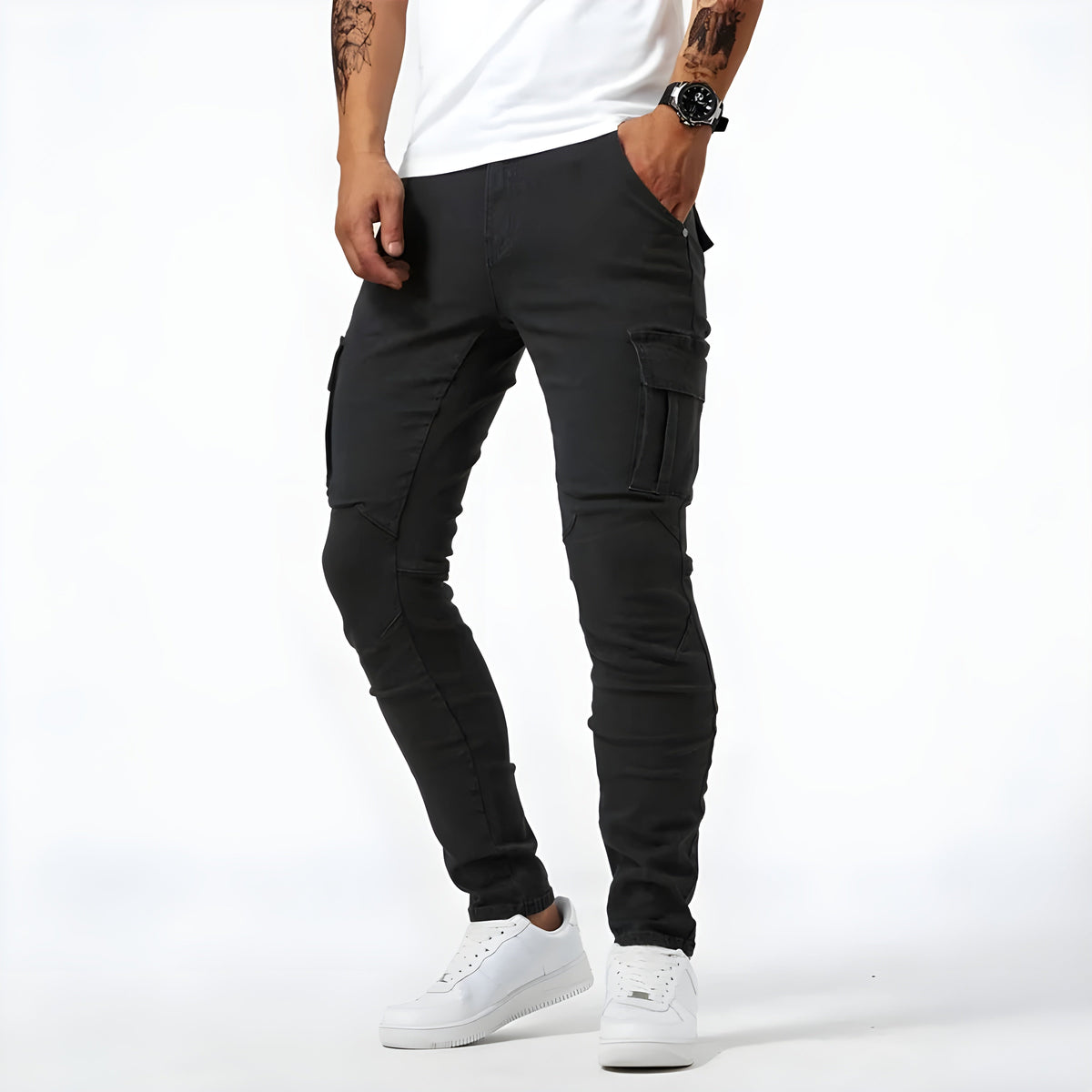 Elastische denim cargobroek