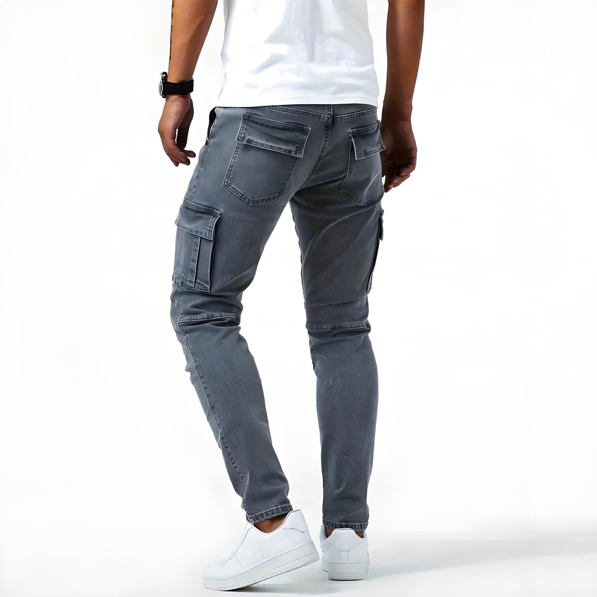 Elastische denim cargobroek