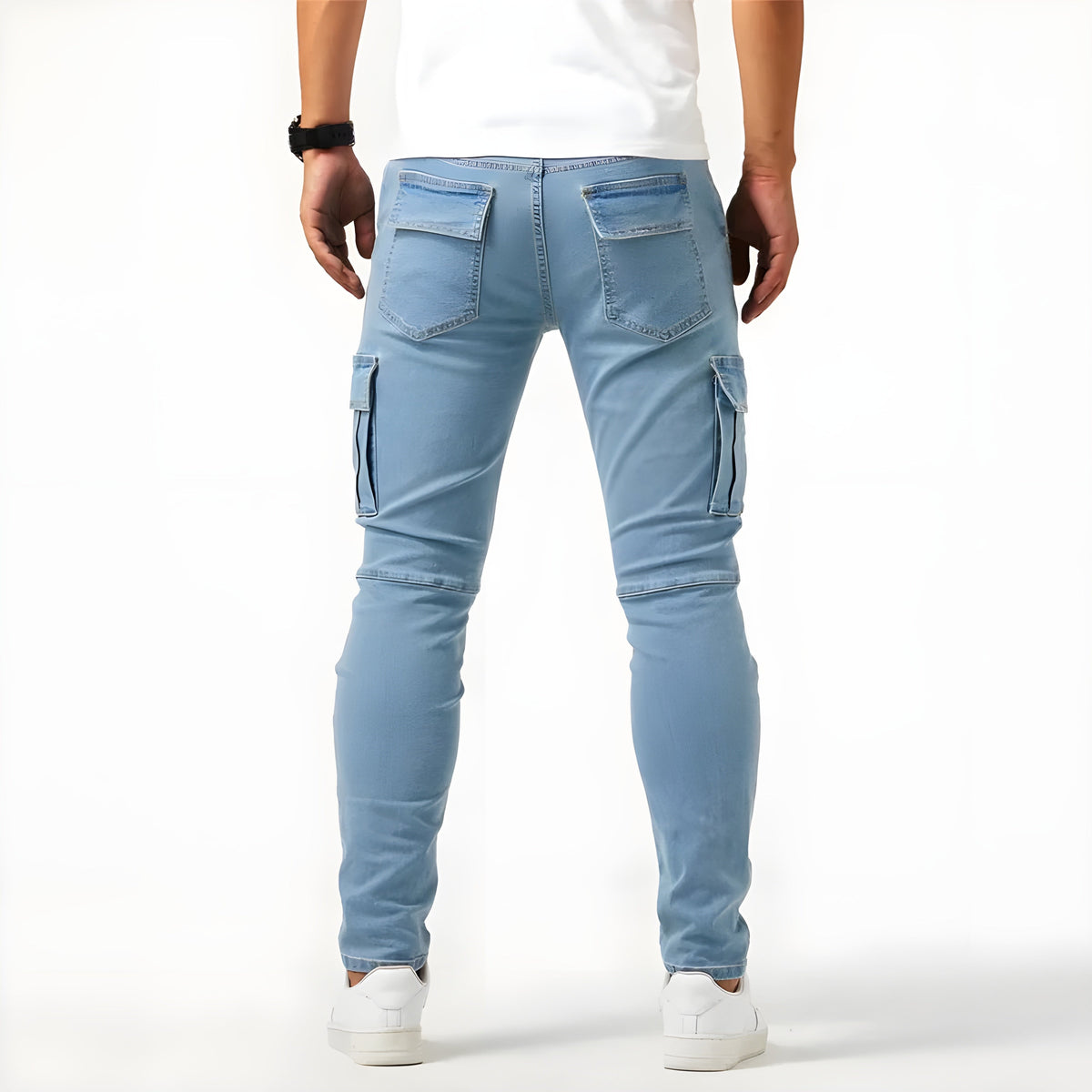 Elastische denim cargobroek