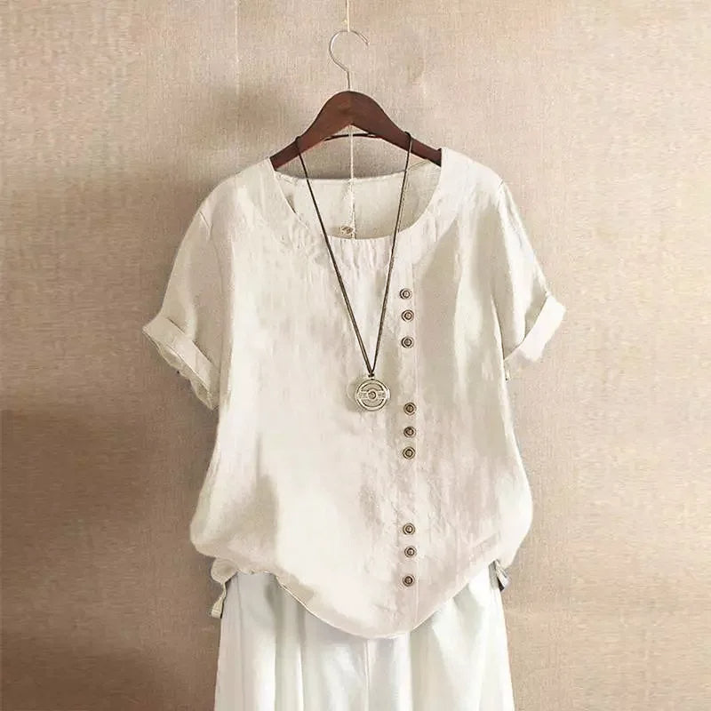 Elegante damesblouse met korte mouwen en knoopdetails
