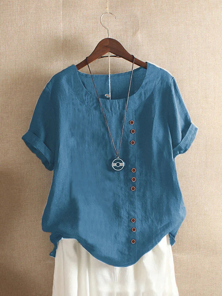 Elegante damesblouse met korte mouwen en knoopdetails