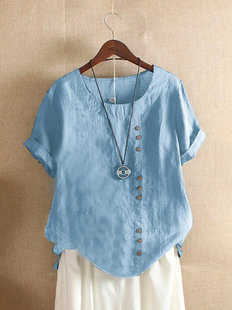 Elegante damesblouse met korte mouwen en knoopdetails