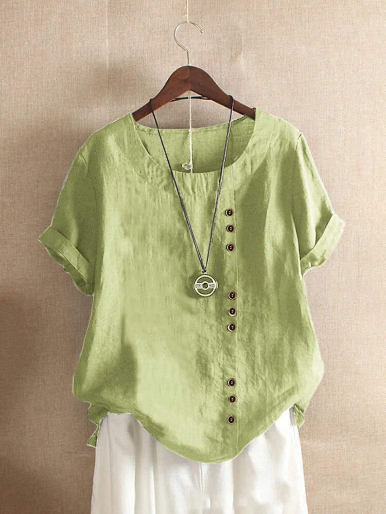 Elegante damesblouse met korte mouwen en knoopdetails