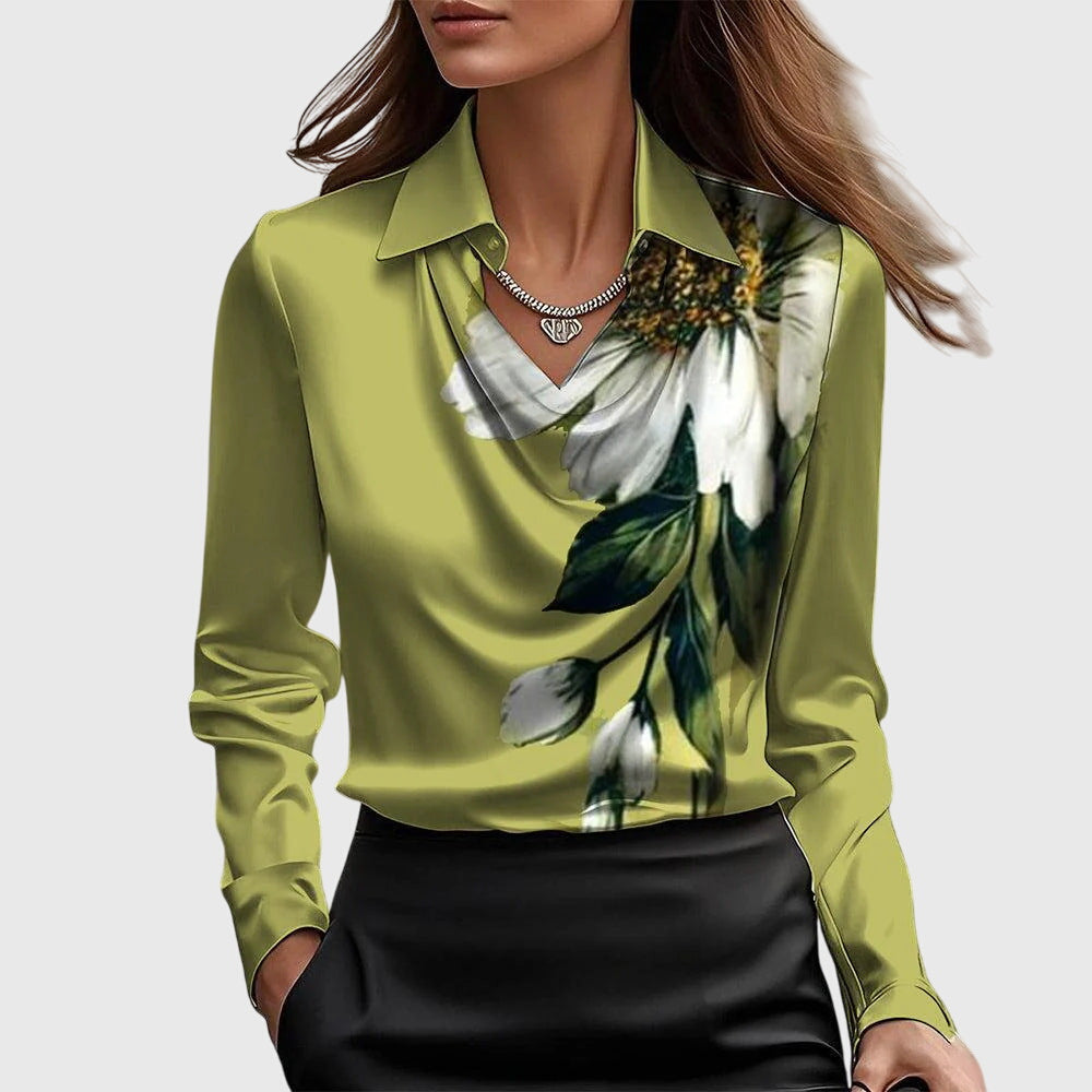 Elegante damesblouse met plooien en soepelvallende pasvorm van fijne stof voor dagelijks gebruik
