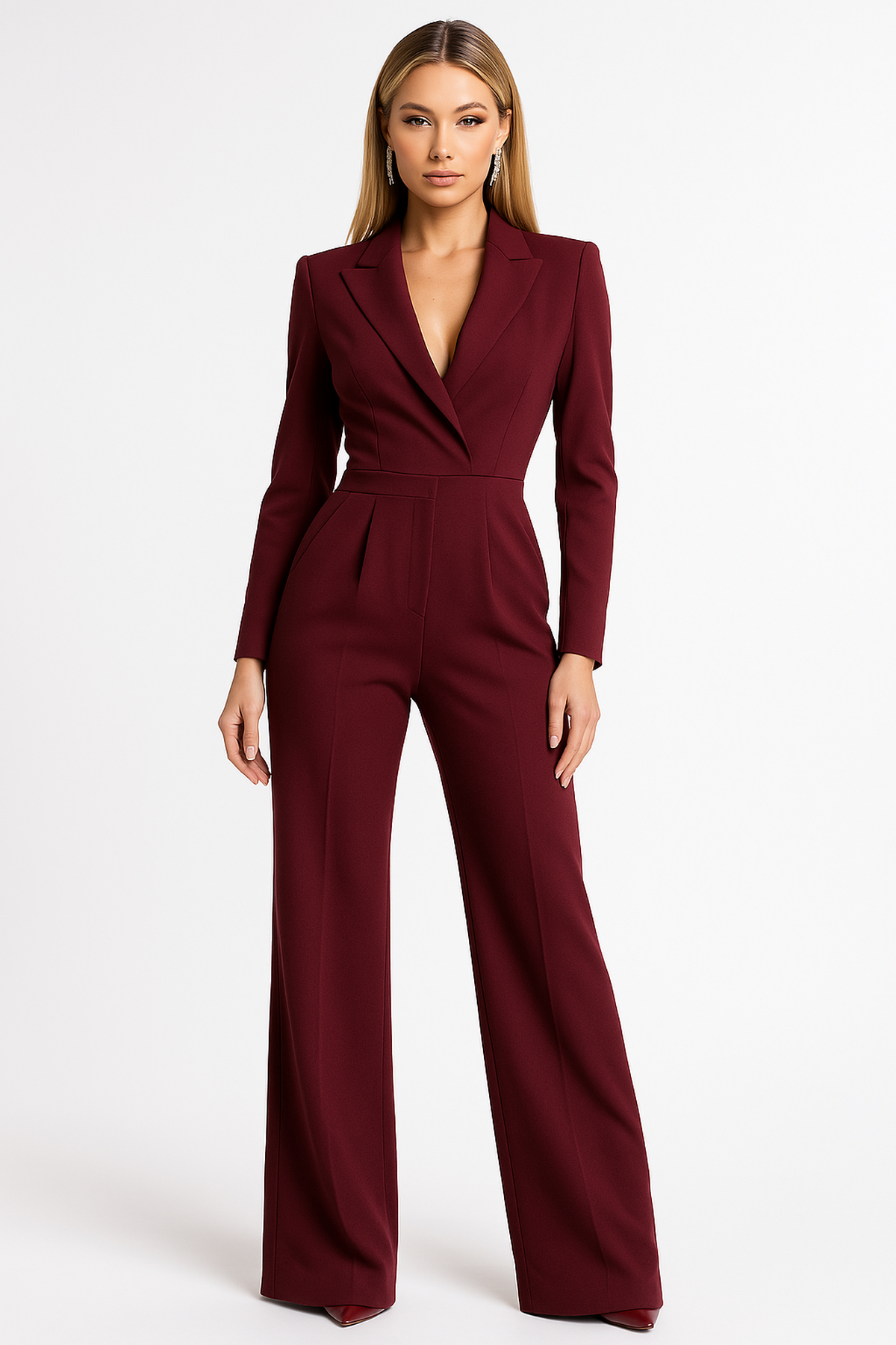 Elegante damesjumpsuit met V-hals en wijde pijpen
