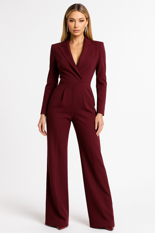 Elegante damesjumpsuit met V-hals en wijde pijpen