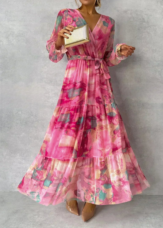 Elegante lange maxi-wikkeljurk met lange mouwen - Feestkleding