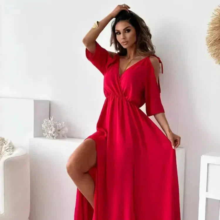 Elegante maxi-jurk met blote schouders