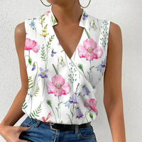 Elegante mouwloze top met bloemenprint en V-hals