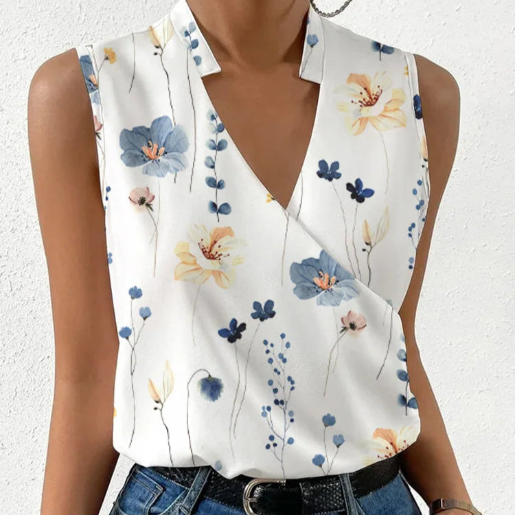 Elegante mouwloze top met bloemenprint en V-hals