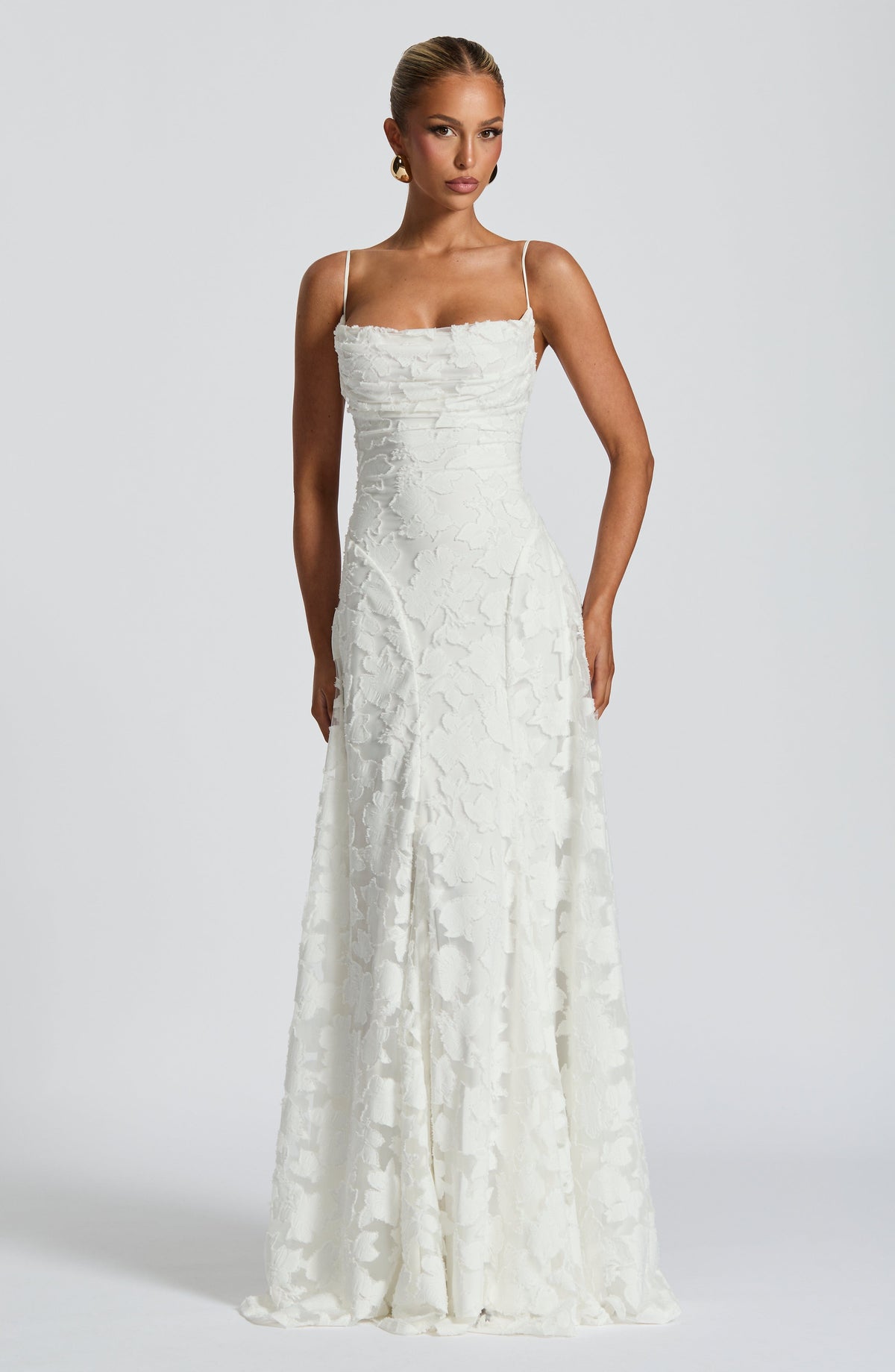 Elegante rugloze kanten maxi-jurk