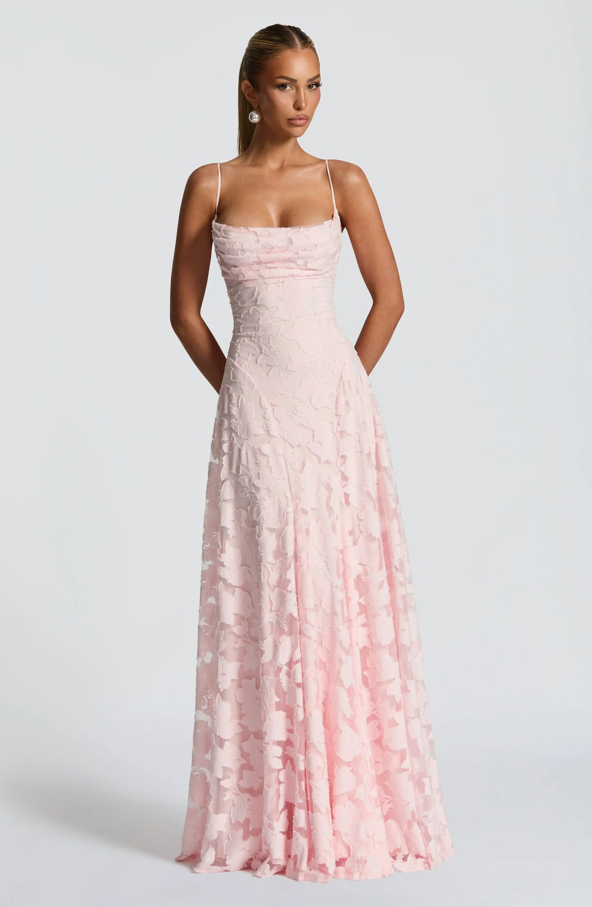 Elegante rugloze kanten maxi-jurk