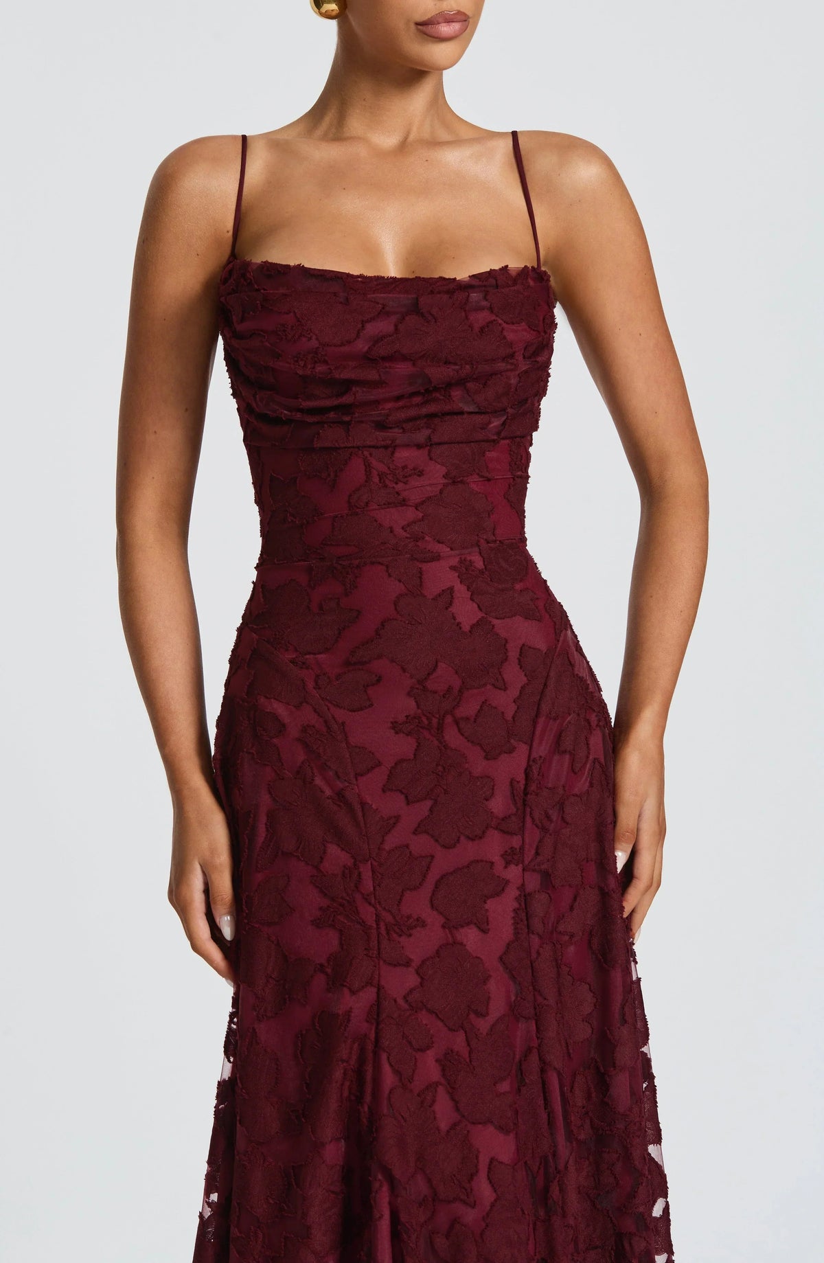 Elegante rugloze kanten maxi-jurk