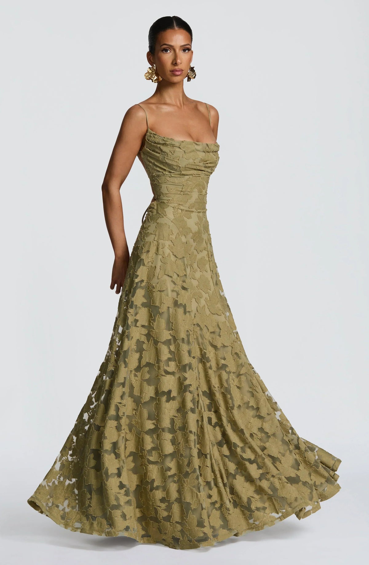 Elegante rugloze kanten maxi-jurk