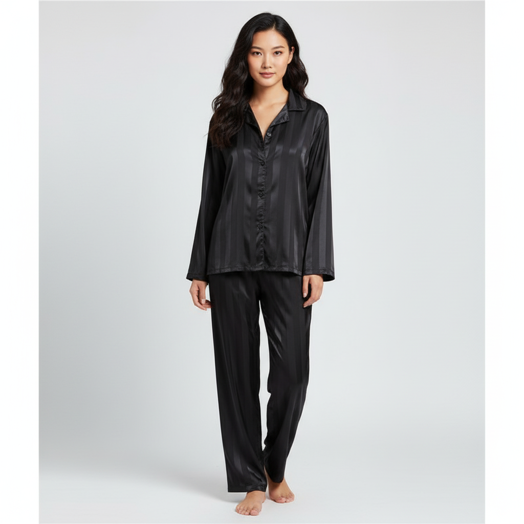 Elegante satijnen dames set met top en lange broek
