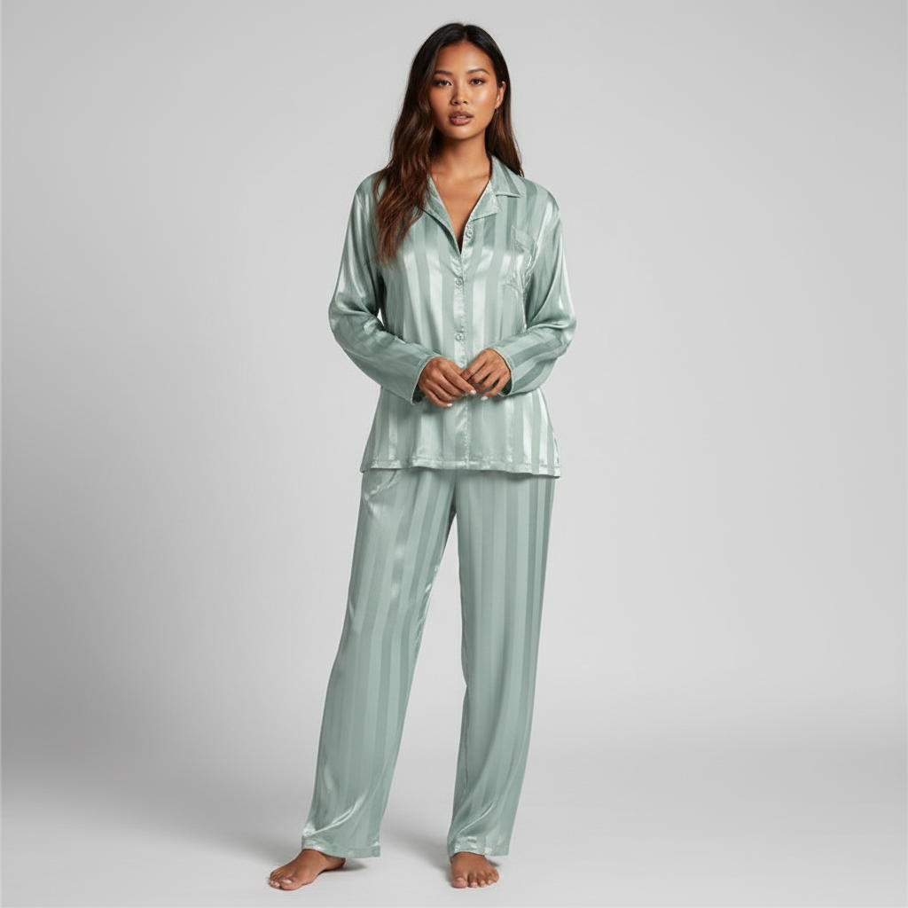 Elegante satijnen dames set met top en lange broek