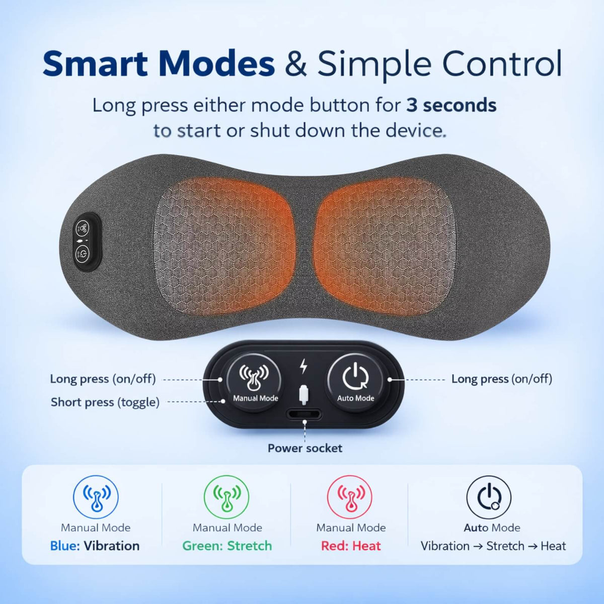 Elektrisch 3-in-1 rugmassageapparaat met warmtefunctie, vibratie en lendensteun – voor thuis en op kantoor