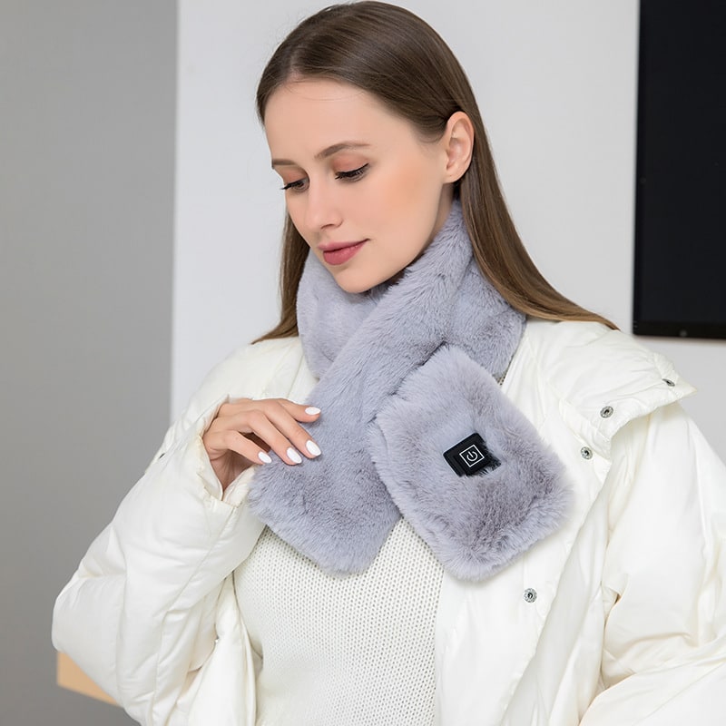 Elektrisch verwarmde damessjaal met usb, imitatiebont en 3 temperatuurstanden