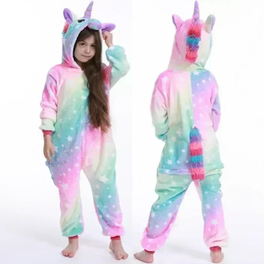 Fleece Eenhoorn Pyjama-onesie – Schattige Pyjama met Hoorn en Oortjes voor Meisjes