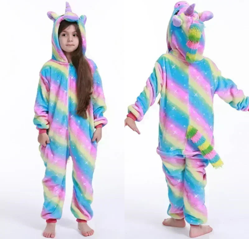 Fleece Eenhoorn Pyjama-onesie – Schattige Pyjama met Hoorn en Oortjes voor Meisjes
