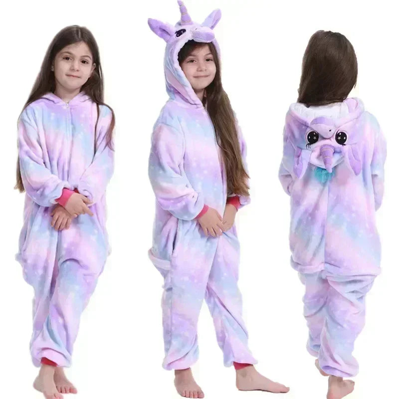 Fleece Eenhoorn Pyjama-onesie – Schattige Pyjama met Hoorn en Oortjes voor Meisjes